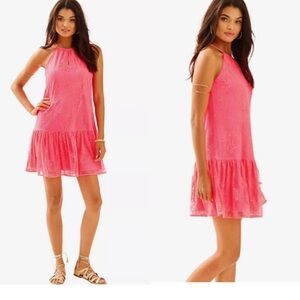 M1 Lilly Pulitzer Isabeau Dress Bungalow Pink Pineapple Knit Lace Barbiecore‎